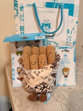 Jellycat Fish & Chips Cosy chips comes with pin , sticker , bag